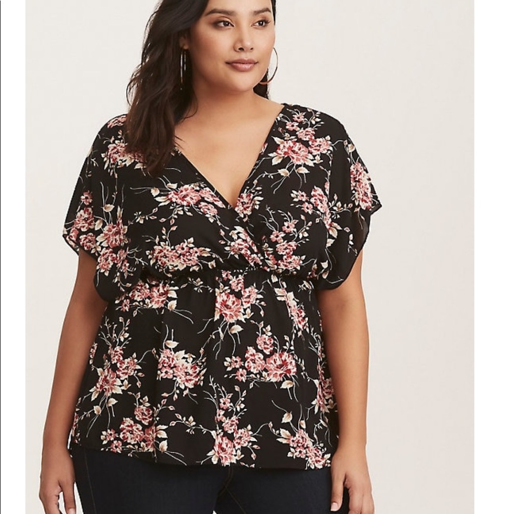 Torrid Floral Print Surplice Babydoll Blouse